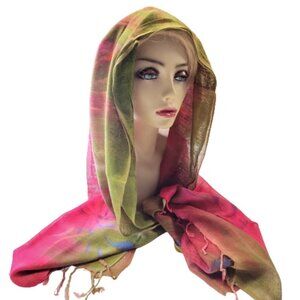 Pink and Green Rectangular Soft Light Scarf